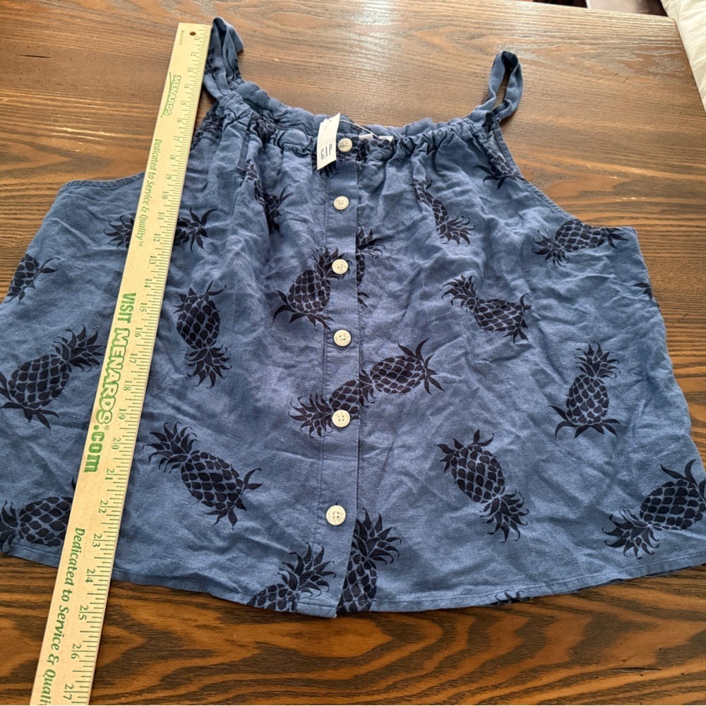 GAP Button Front Tank Top Linen Blend Women's XL Blue Pineapple Tropical Beach - Picture 11 of 15